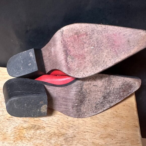 Carlos Red Cowboy Boots Size 6 Tanned Tooled Mule Clogs - Picture 3 of 9